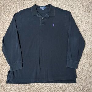 Ralph Lauren Black Long Sleeve Polo Shirt with Purple Pony